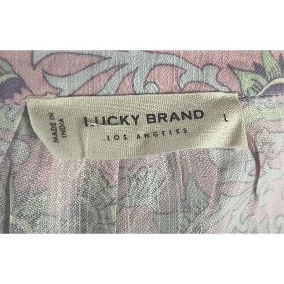 Lucky Brand Pink Floral Print Flutter Sleeve Flowy Babydoll Top Large MSRP $80 - Picture 9 of 12